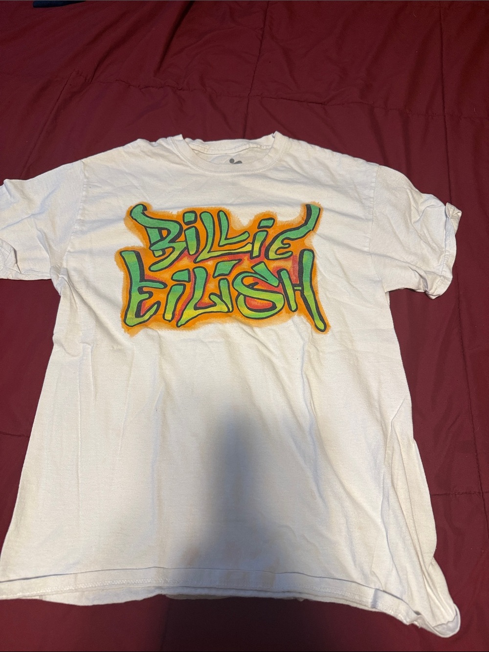Billie Eilish White Short Sleeve Graphic Tee with Green and Orange Logo